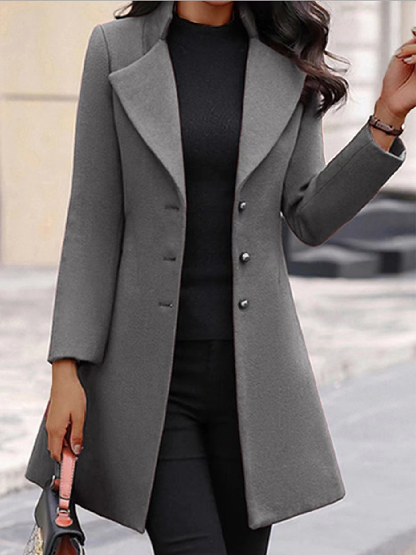 Damen zeitloser Wollmantel mit stilvollem Revers und eleganter Knopfleiste ModeGeist