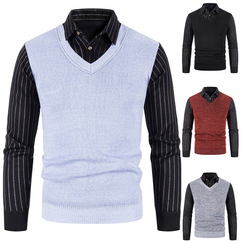Herren Strickpullover mit V-Ausschnitt und kontrastierenden Ärmeln ModeGeist