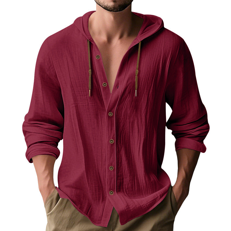 Herren lässiges Kapuzenshirt aus atmungsaktiver Baumwolle mit Knopfleiste und verstellbarem Kordelzug ModeGeist