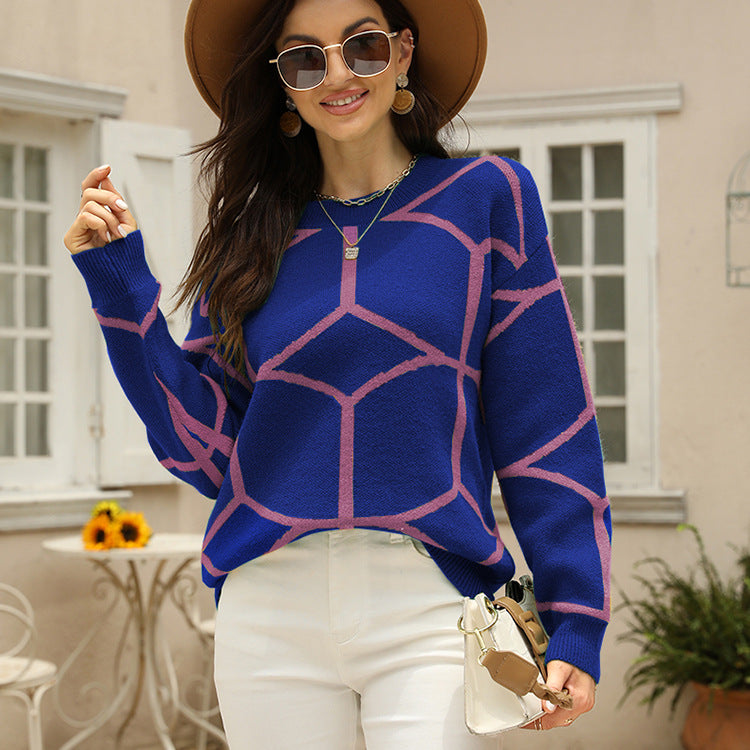 Damen strukturiertes Pullover mit geometrischem Muster und lässigem Schnitt ModeGeist