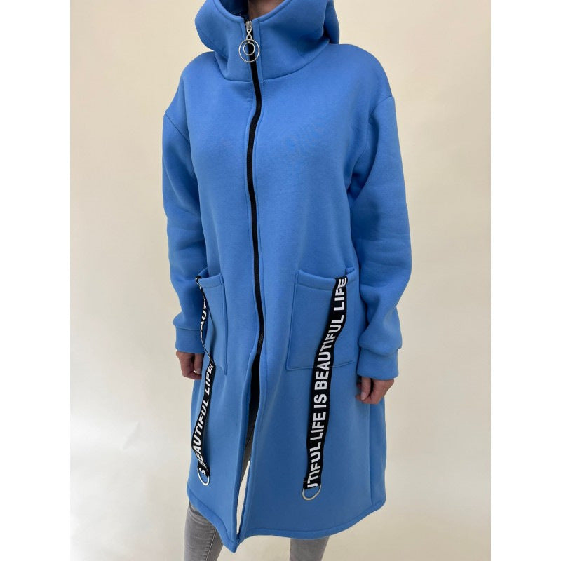 ModeGeist | Taschen Design Hoher Kragen Lange Kapuzen Sweatshirtjacke