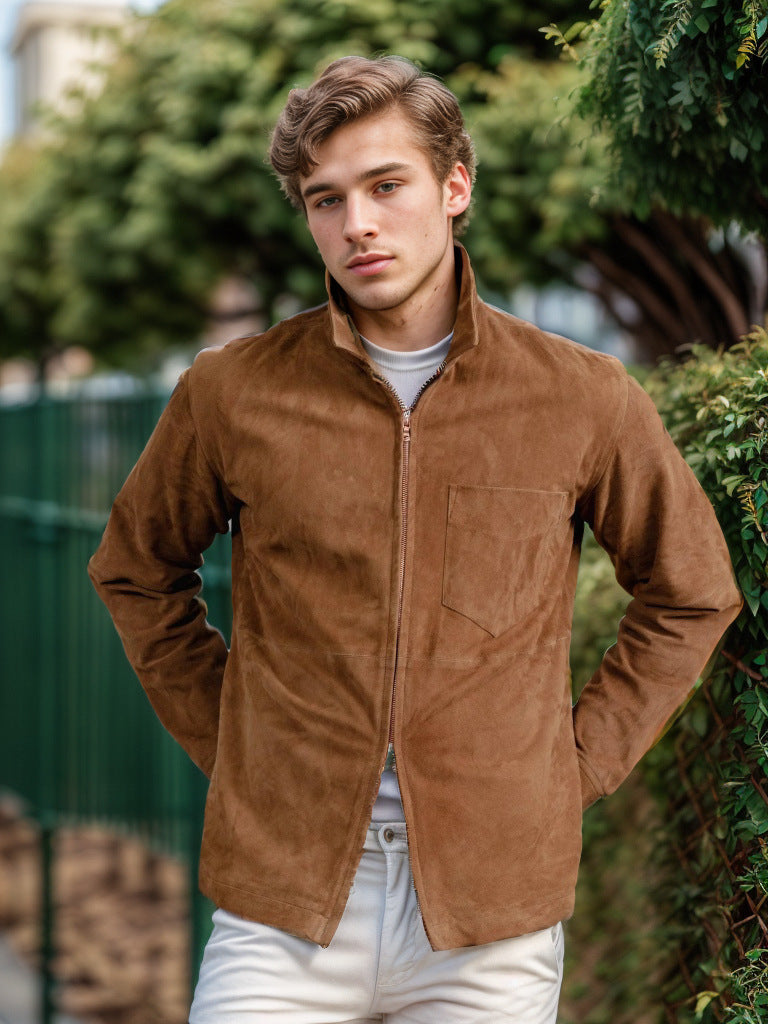 Herren schicke und lässige Wildlederjacke mit Stehkragen ModeGeist