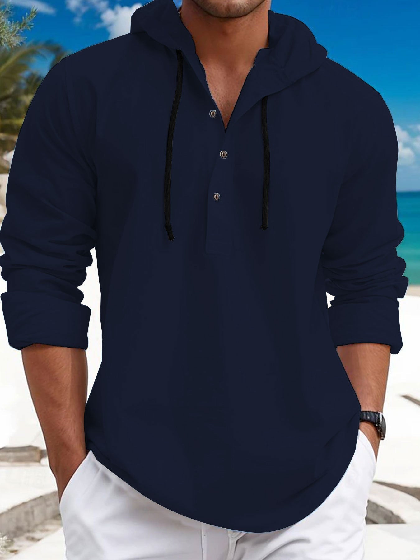 Herren Kapuzenpullover mit Knopfleiste und atmungsaktivem Stoff ModeGeist