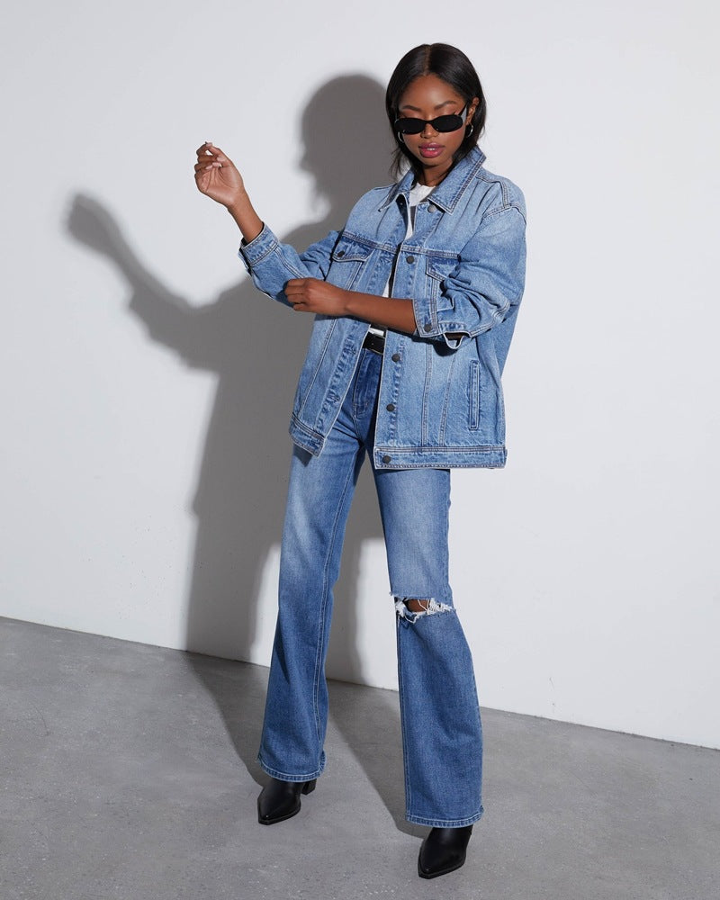 Damen Modische Oversized Jeansjacke mit lässigem Schnitt ModeGeist
