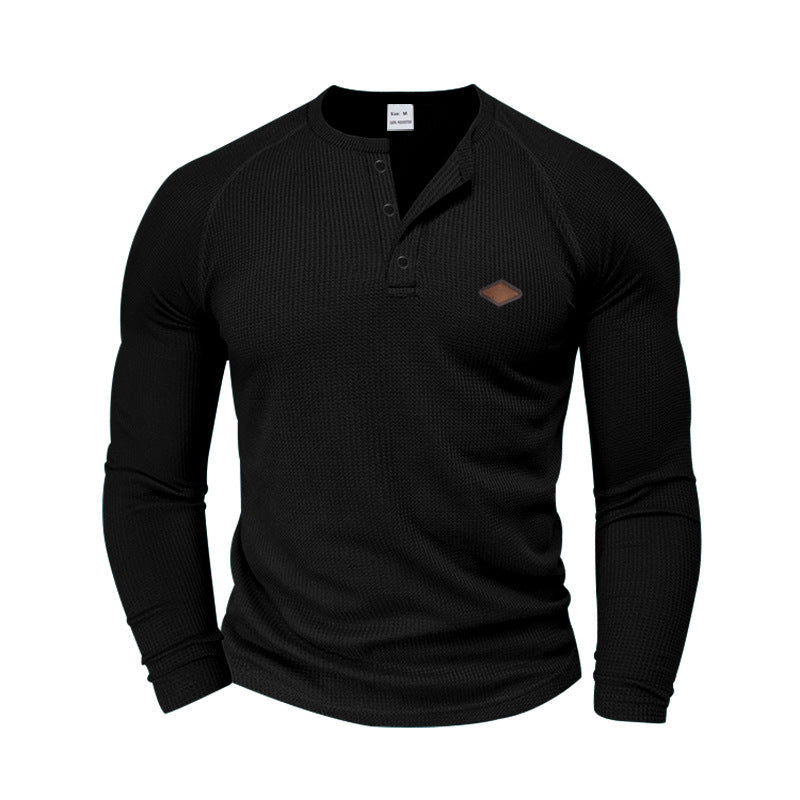 Herren langärmliges Henley-T-Shirt mit strukturiertem Gewebe und modischem Knopfdesign ModeGeist