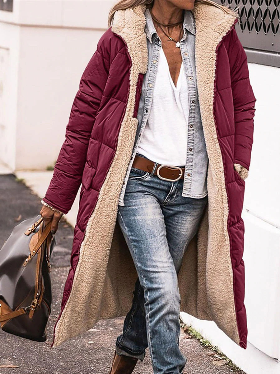 Damen Lange Steppjacke mit kuscheligem Innenfutter und Kapuze ModeGeist