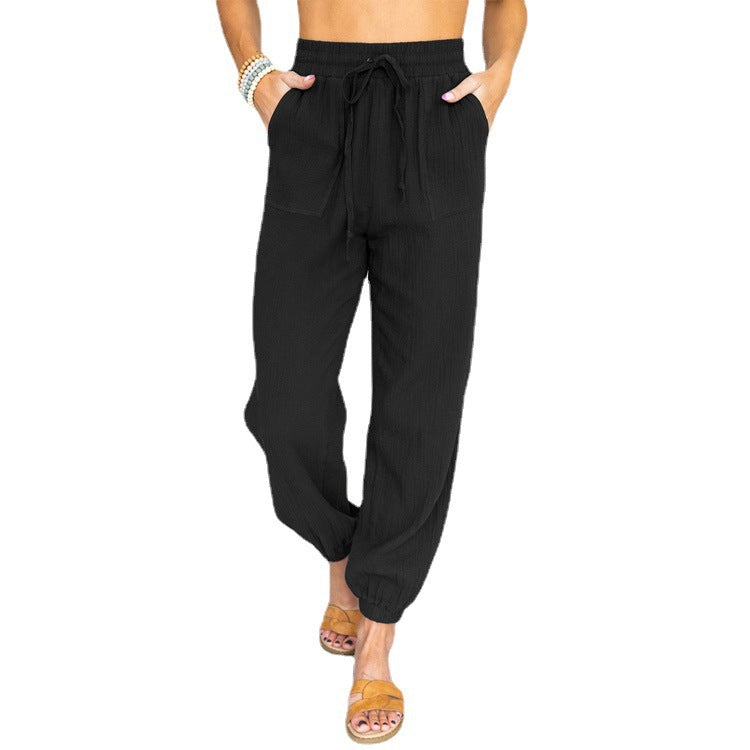Damen luftige Freizeithose mit elastischem Bund und seitlichen Taschen ModeGeist