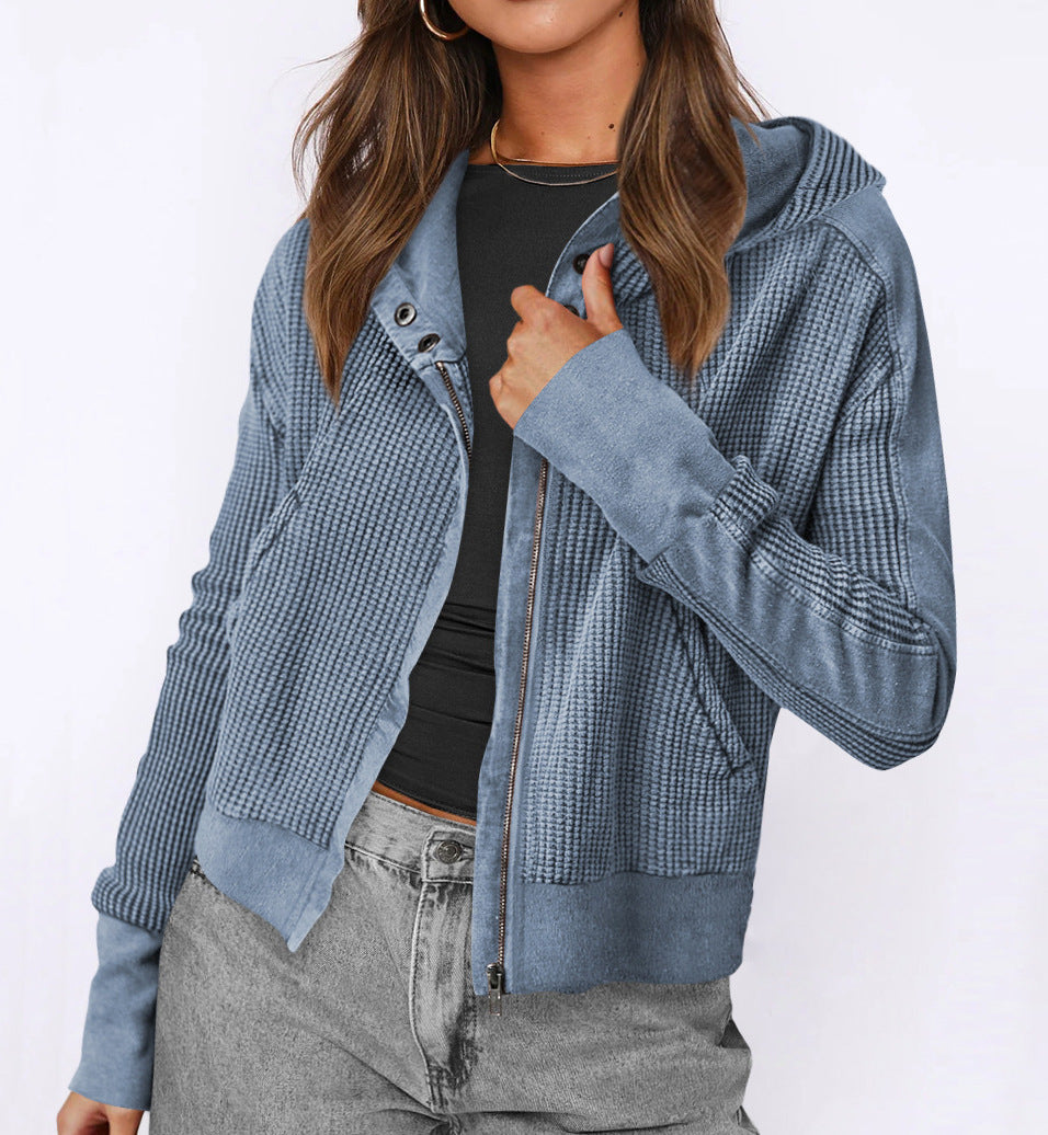 Damen lässige Zip-Jacke mit Kapuze und strukturiertem Design ModeGeist