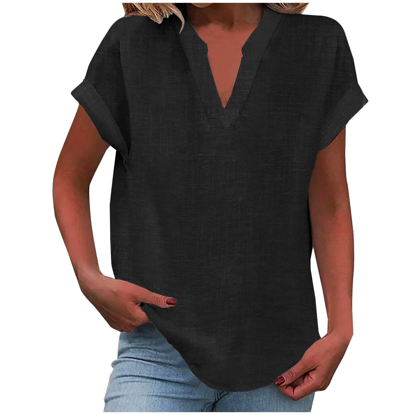 MODEGEIST Damen V-Ausschnitt Bluse Relaxed Fit Leichter Stoff Weiß