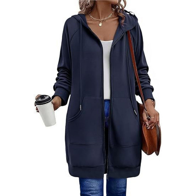 Damen modische Kapuzenjacke mit seitlichen Eingrifftaschen und Reißverschluss ModeGeist