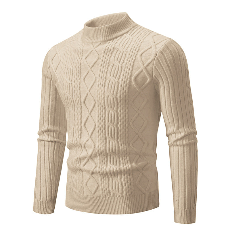 Herren Strickpullover mit hohem Kragen und Zopfmuster ModeGeist