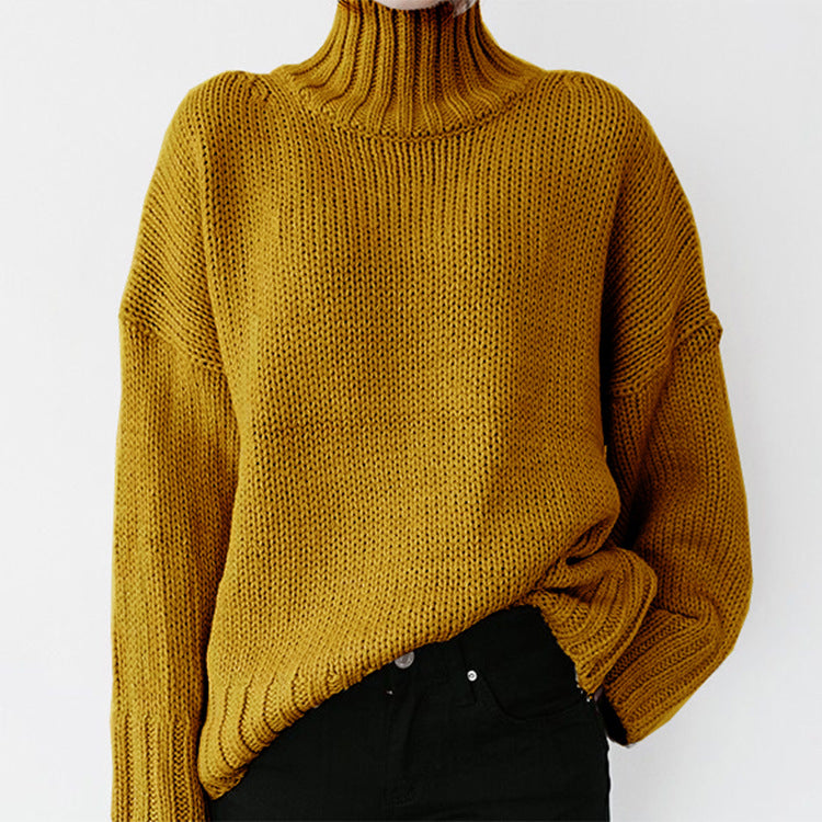 Damen Grober Strickpullover mit hohem Kragen und lässigem Schnitt ModeGeist