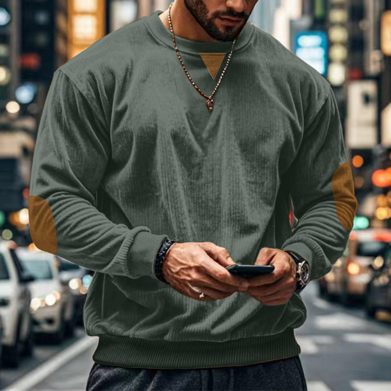 Herren gemütlicher Rundhals Pullover mit Ellbogenpatches ModeGeist