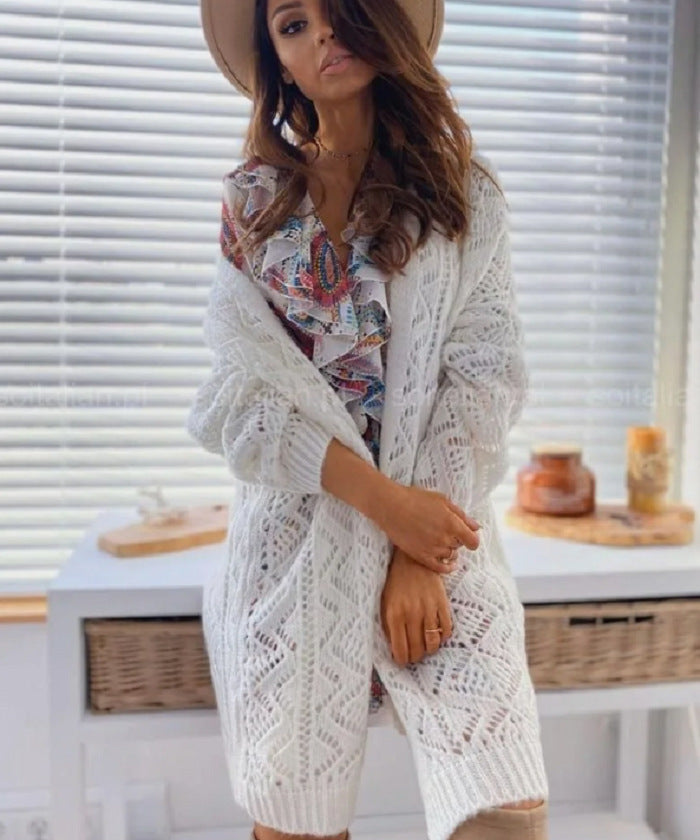 Damen Großer Strickcardigan mit Ajourmuster ModeGeist