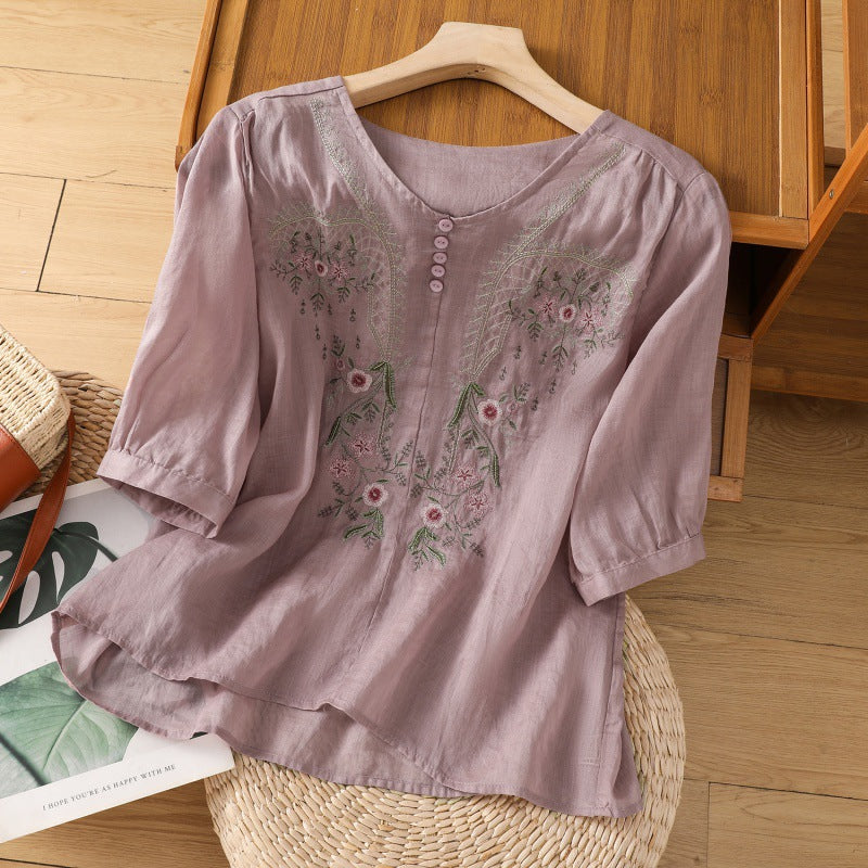 MODEGEIST Damen Bluse Blumenstickerei Entspannte Passform Leicht