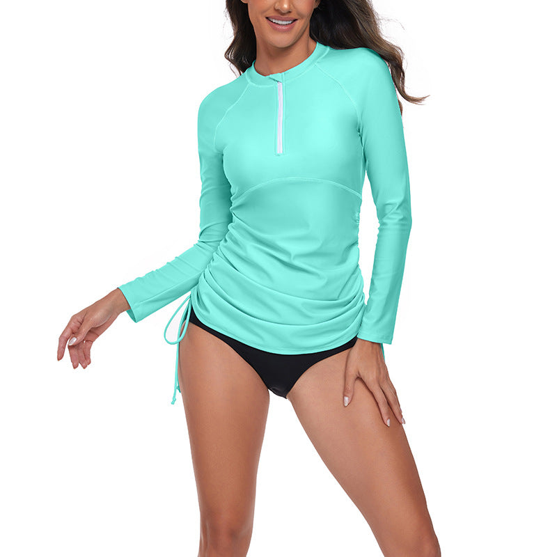 Modegeists Damen-Langarm-Shirt mit UV-Schutz, Reißverschluss und Raffung