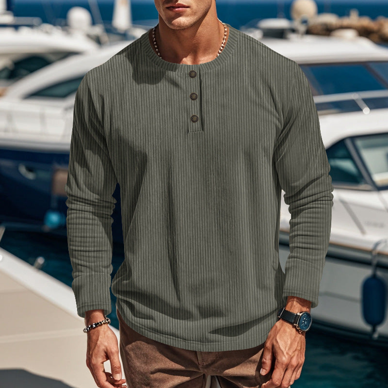 Herren Langarmshirt mit Knopfleiste und Rippstruktur ModeGeist