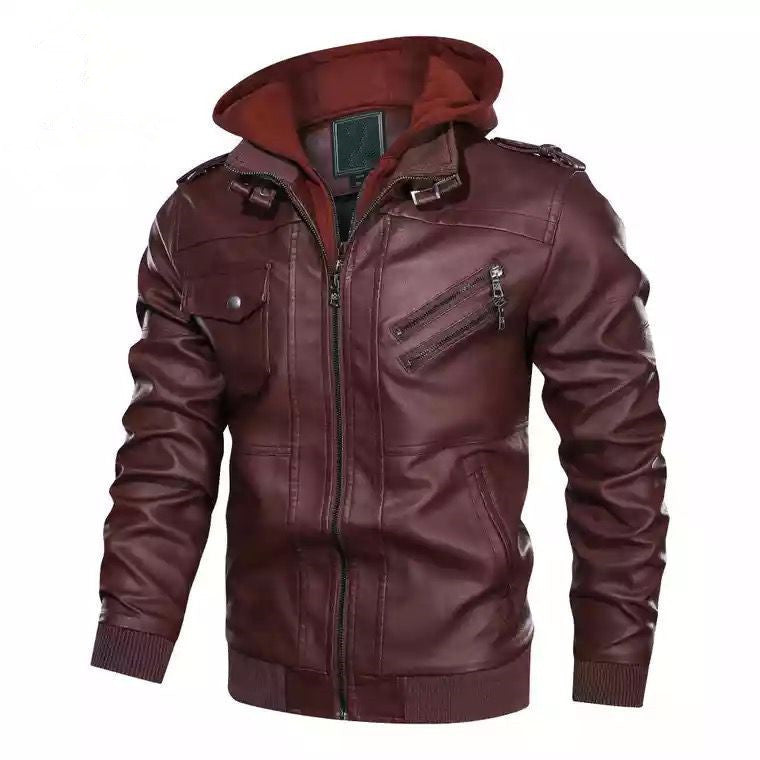 Herren flauschige Kunstlederjacke mit Hoodie ModeGeist