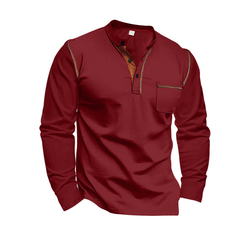 Herren Langarmshirt mit lässigem Stehkragen und kontrastierenden Akzenten ModeGeist