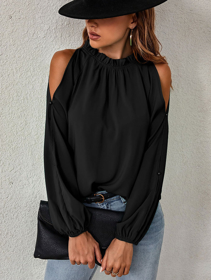 Damen Bluse mit kühlen Schulterdetails und elastischen Ärmeln ModeGeist