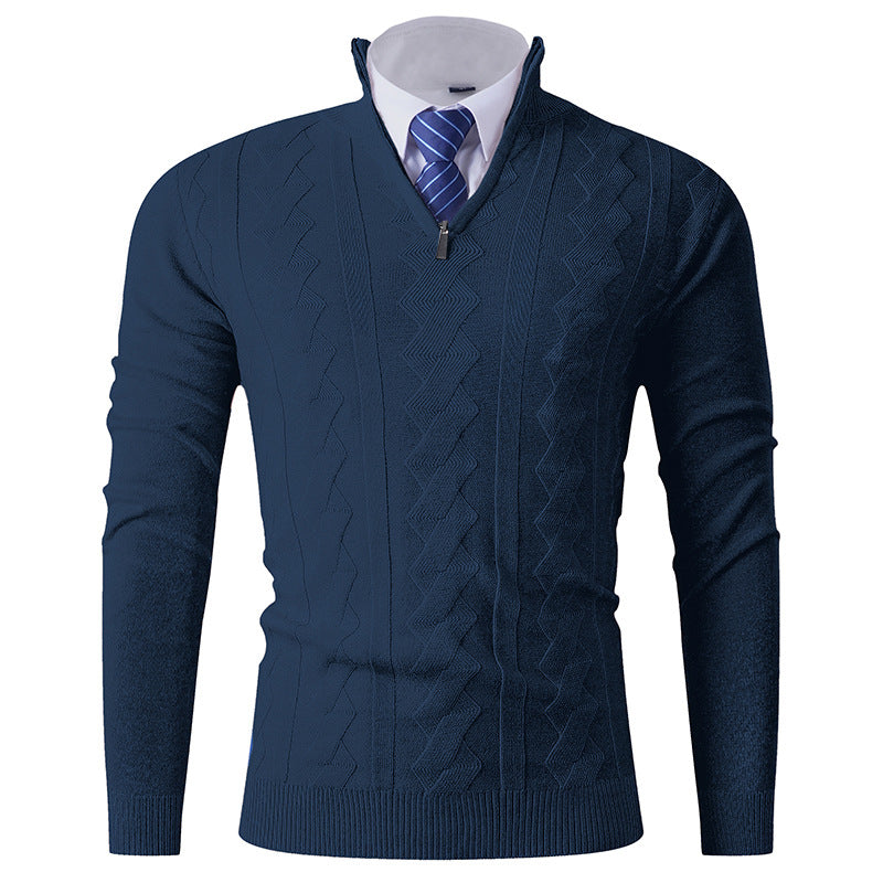 Herren eleganter Stehkragenpullover mit strukturiertem Zipper ModeGeist