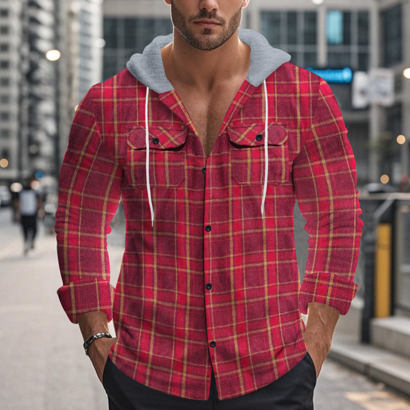 Herren Karierte Hemdjacke mit Kapuze und praktischen Taschen ModeGeist