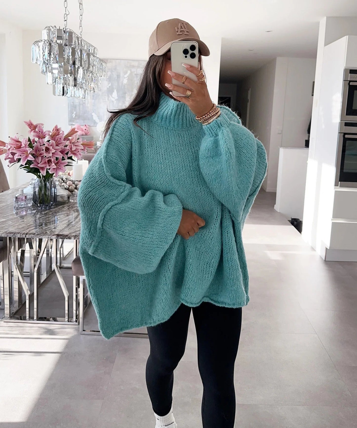 Damen lässiger Oversize Pullover mit hohen Ärmeln und unkonventionellem Schnitt ModeGeist