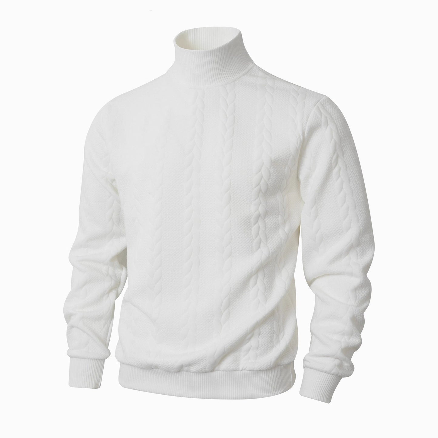 Herren modischer Strickpullover mit hohem Kragen und Zopfmuster ModeGeist