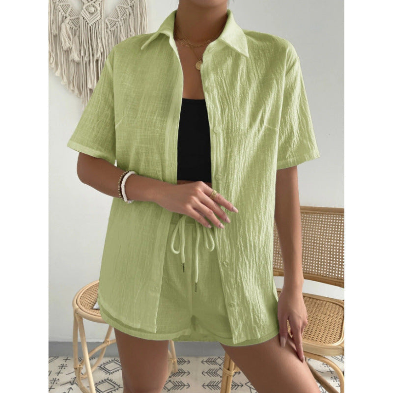 Damen Chice Loungewear-Kombination bestehend aus leichtem, atmungsaktivem Hemd und Shorts ModeGeist