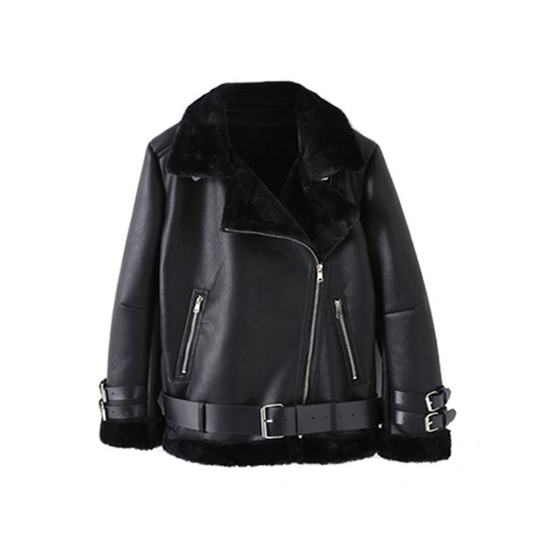 Damen modische jacke mit Kunstfellkragen und asymmetrischem Reißverschluss ModeGeist