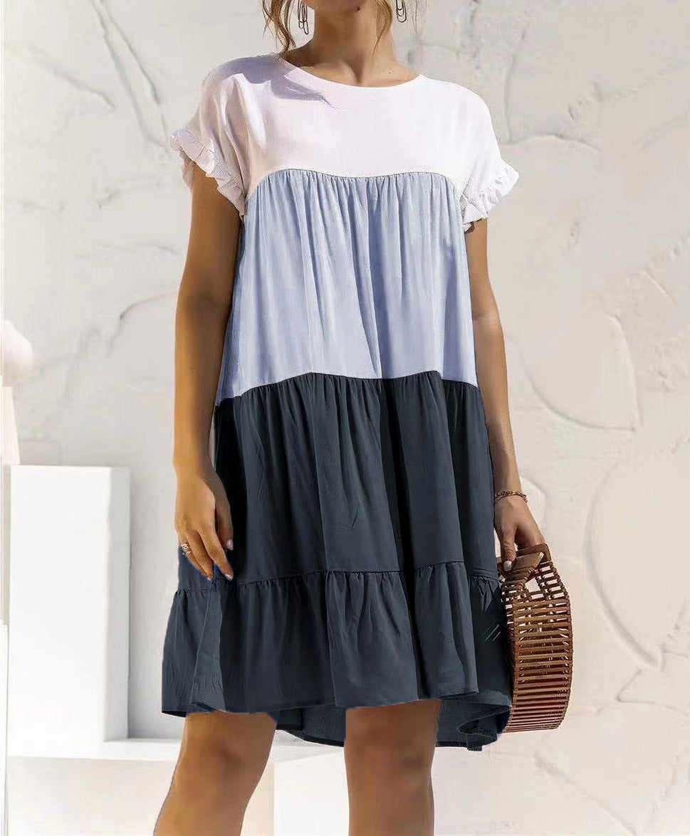 Modisches, bequemes Sommerkleid für Damen mit weitem Rock und Rüschen