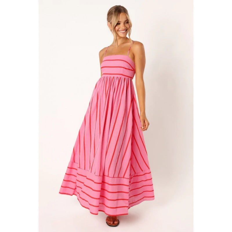 Damen Maxikleid mit feinen Streifen und elastischem Taillenbund ModeGeist
