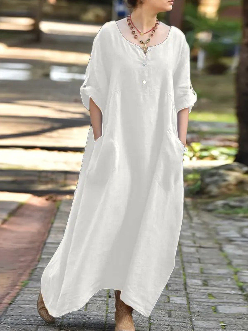 Damen lässiges Maxikleid mit praktischen Taschen und Knopfdetails ModeGeist