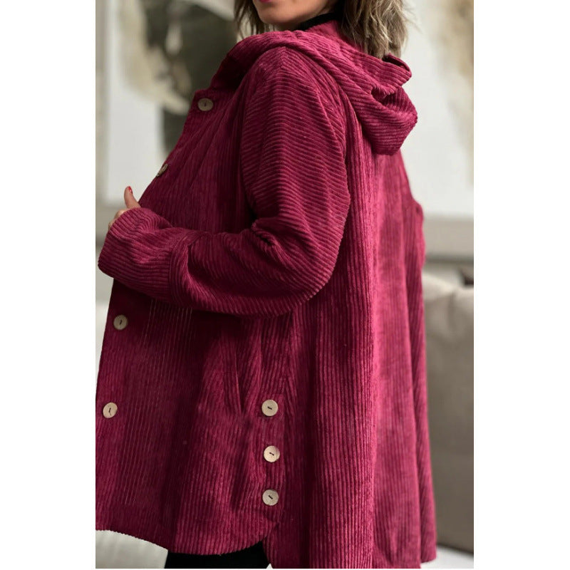 Damen kuschelige Kapuzenjacke aus feinem Cordstoff ModeGeist