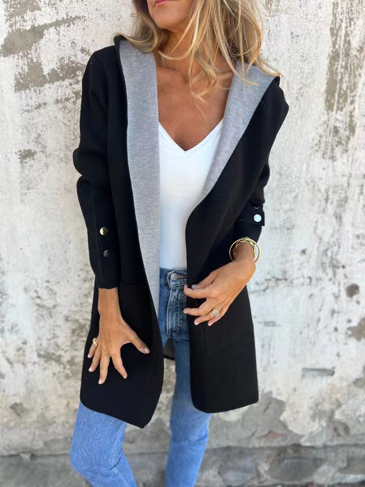 Damen modische Longjacke mit großzügiger Kapuze und praktischen Taschen ModeGeist