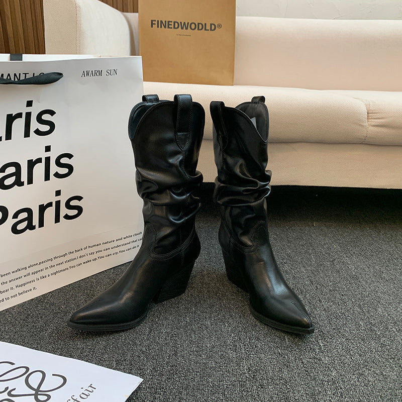 Damen Western-Stiefel mit eleganter Raffung und Absatz ModeGeist
