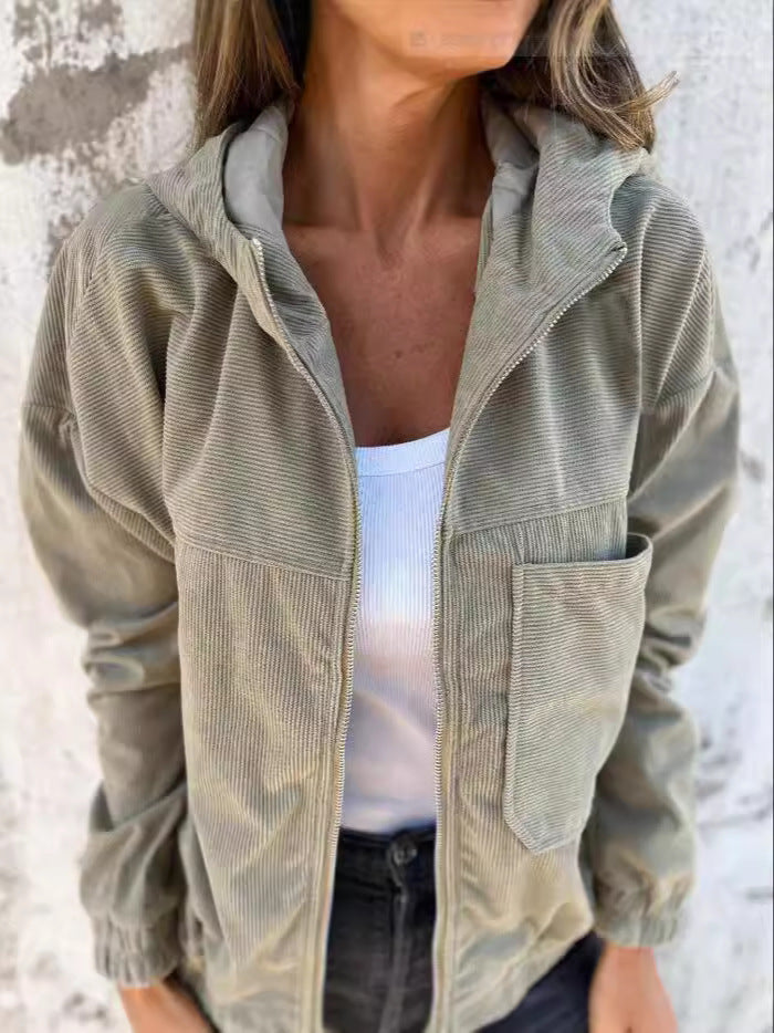 ModeGeist | Kapuzenjacke - Corduroy - Lockere Passform - Reißverschluss - Lässiges niedriges Modell