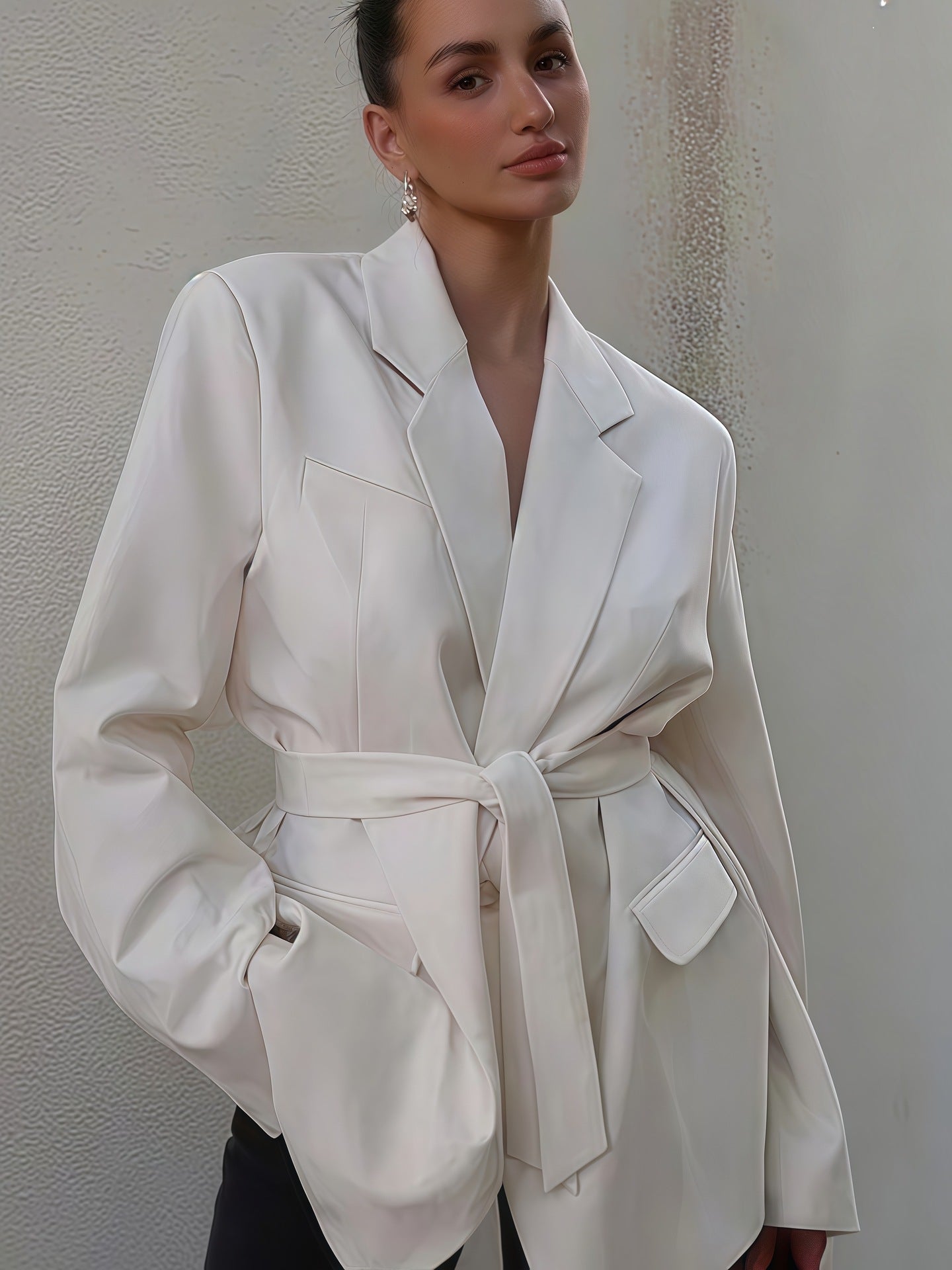 Damen Elegante Blazerjacke mit Gürtel und Taschen ModeGeist