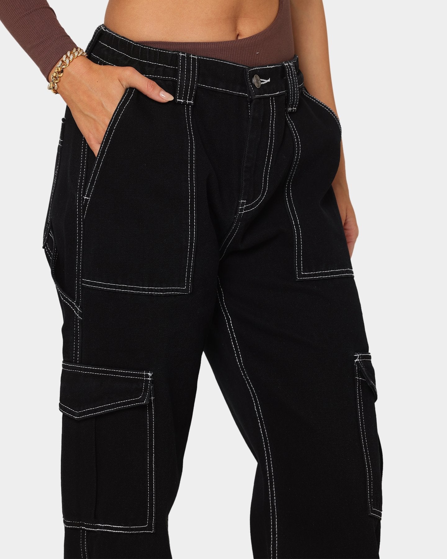 MODEGEIST Damenhose mit hohem Bund und vielen Taschen