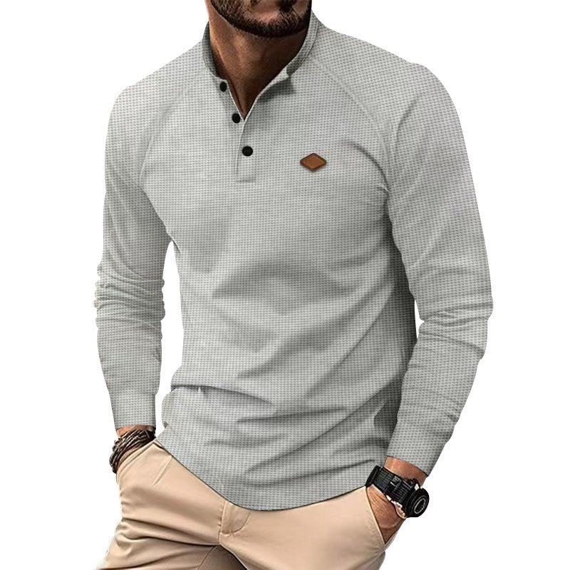 Herren Langarm-Henley-Shirt mit strukturierter Oberfläche und modischen Knopfdetails ModeGeist