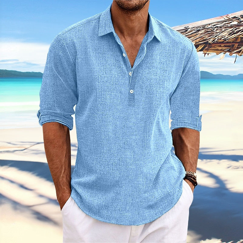 Herren lässiges Langarm-Henley-Shirt mit strukturierter Oberfläche ModeGeist