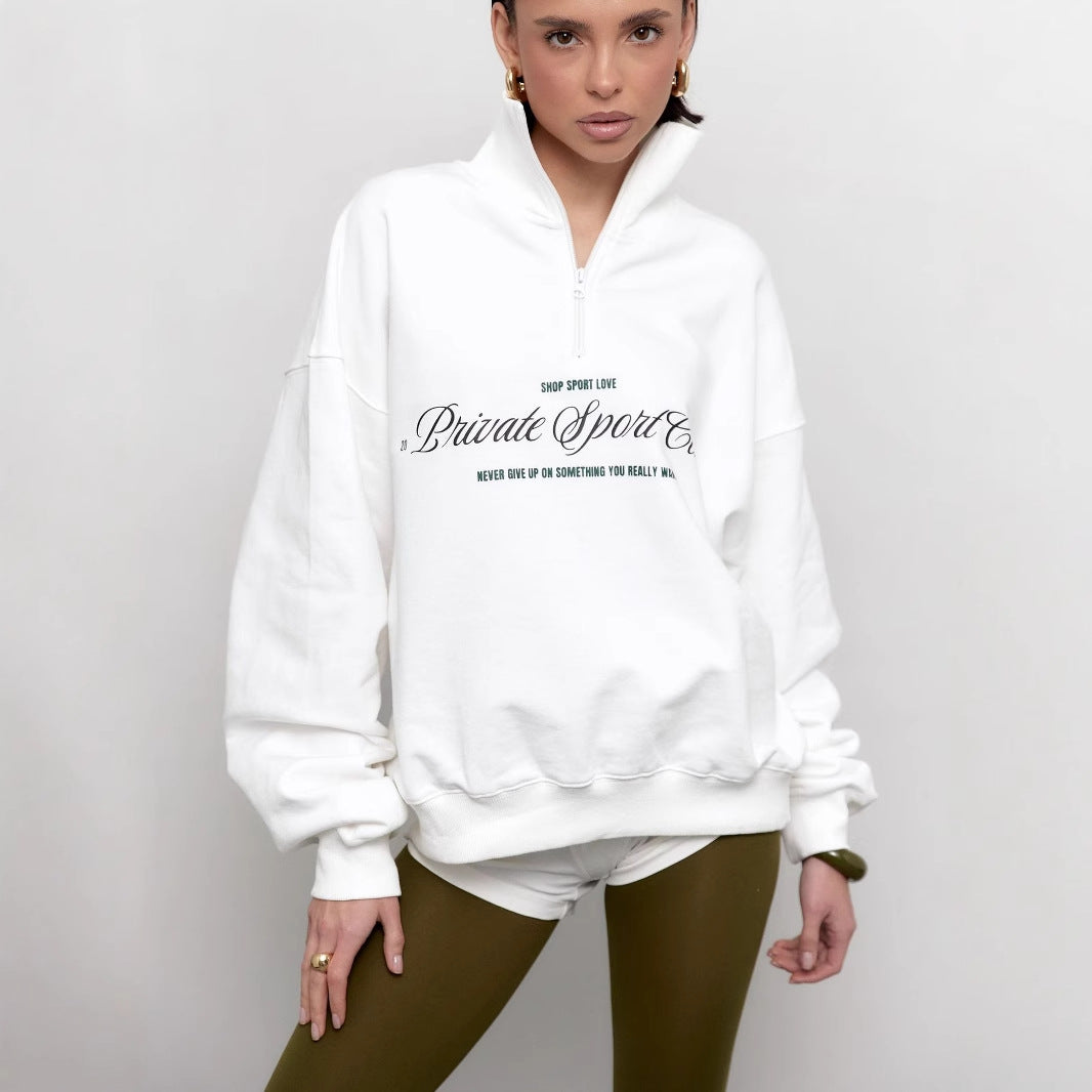 ModeGeist | Sweatshirt Halbzip und Buchstaben Druck