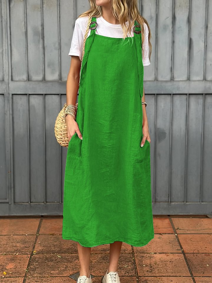 Damen lässiges Leinen-Trägerkleid mit praktischen Taschen ModeGeist