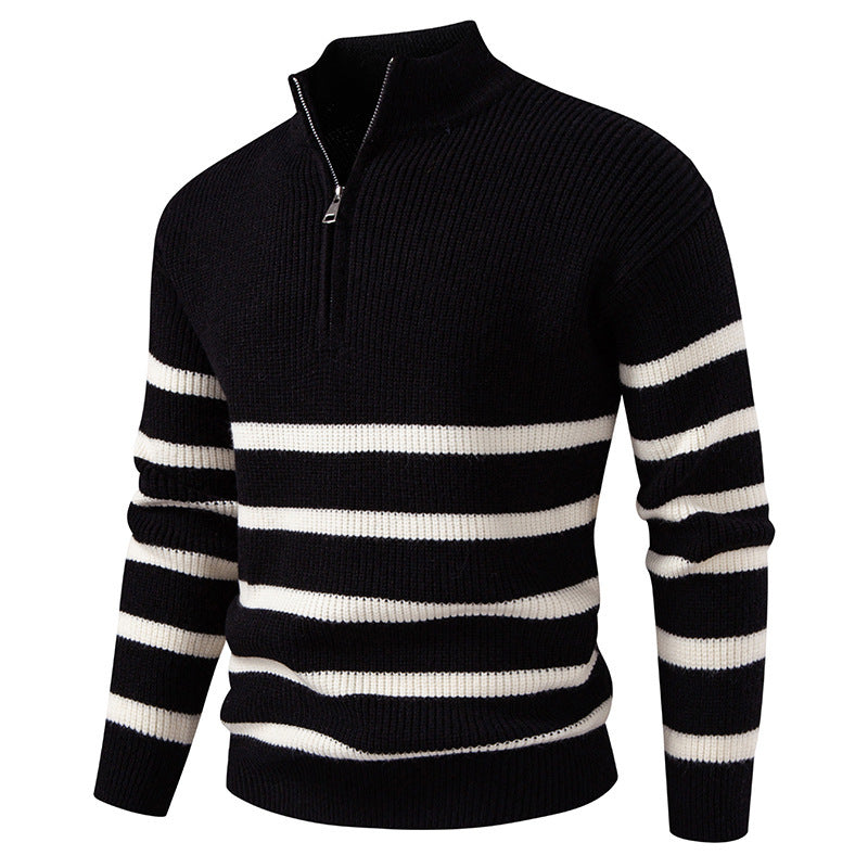 Herren Strickpullover mit modernem Halbreißverschluss und gestreiftem Design ModeGeist