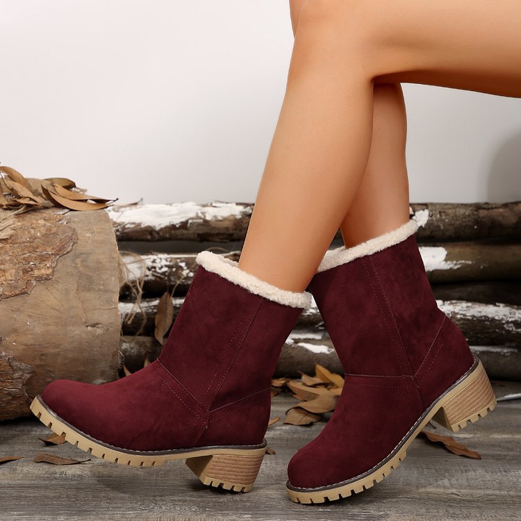 Damen warme Stiefeletten mit flauschigem Schafsfellkragen ModeGeist
