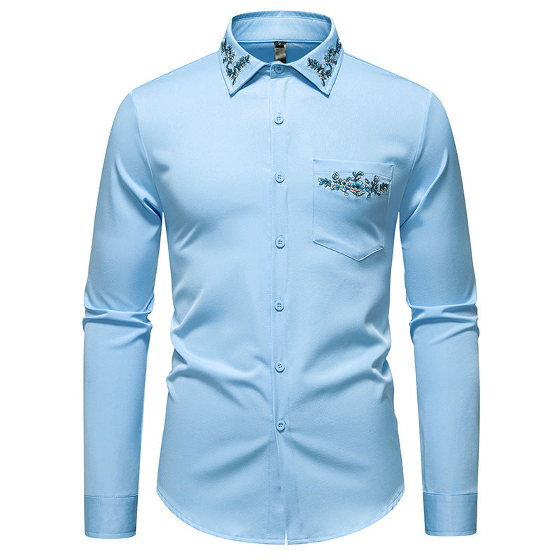 Herren Langarmhemd mit floralem Stickdesign ModeGeist