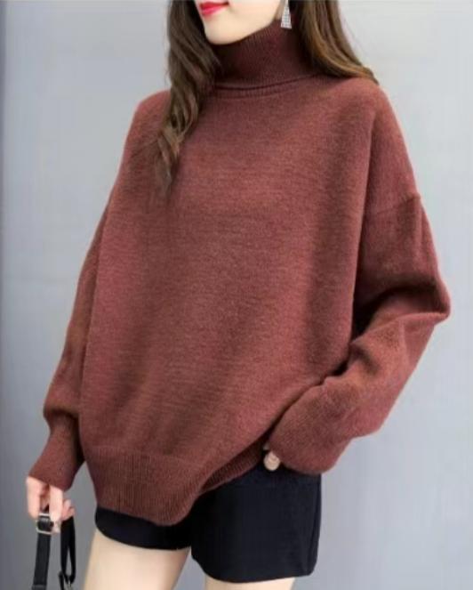 Damen Oversized Pullover mit hohem Kragen und Puffärmeln ModeGeist