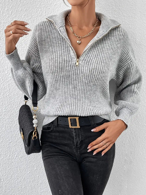 Damen modischer Pullover mit hochgeschlossenem Kragen und Reißverschluss ModeGeist