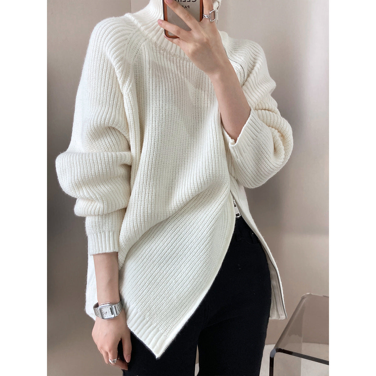 ModeGeist | Übergröße Gestrickter Damenpullover mit Kragen