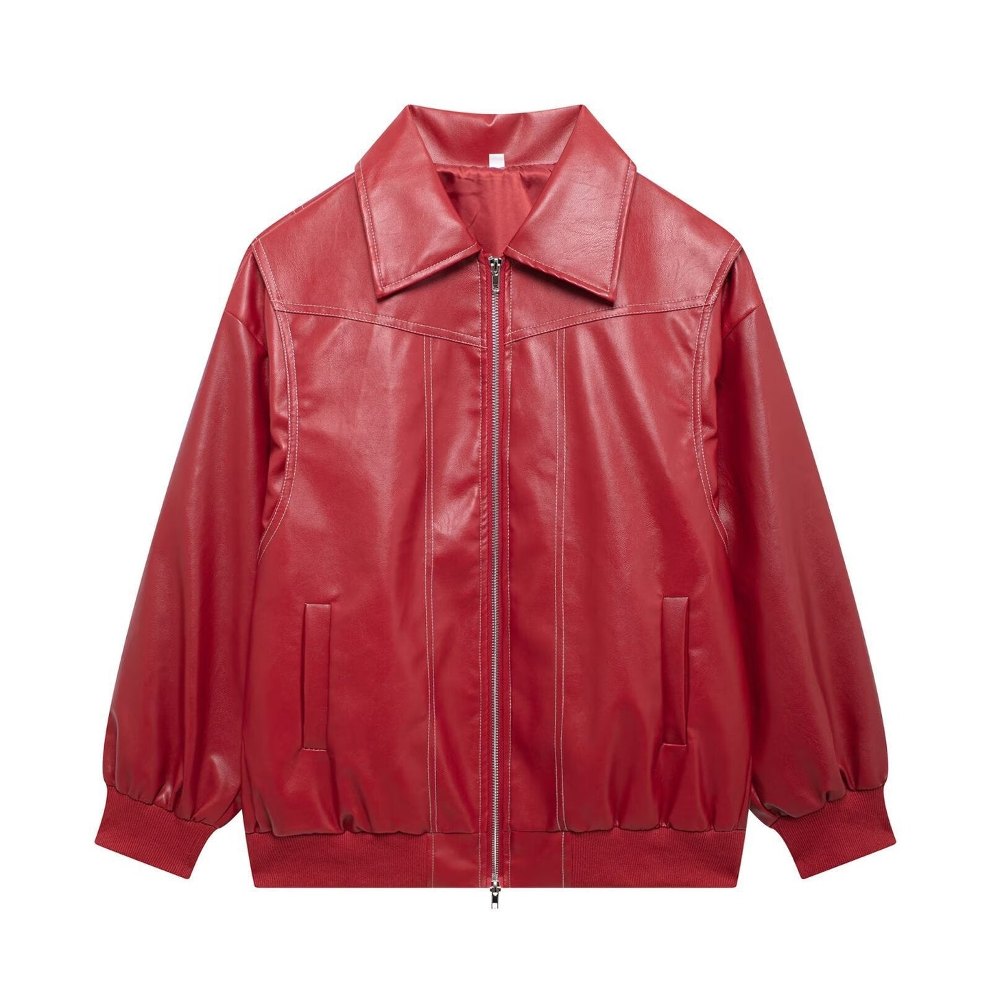 Damen Kunstlederjacke mit lässigem Schnitt und elastischem Saum ModeGeist